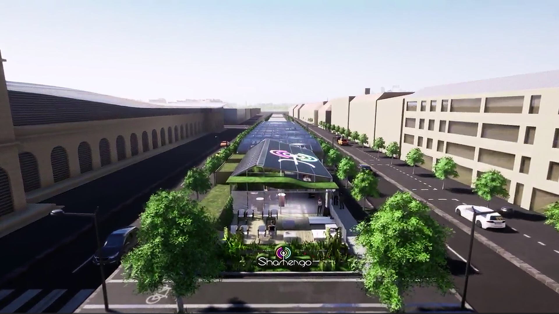 En 2020, les Allées Serr auraient dû ressembler à de grands bâtiments, dont le centre comporte un parking extérieur et un espace arboré.